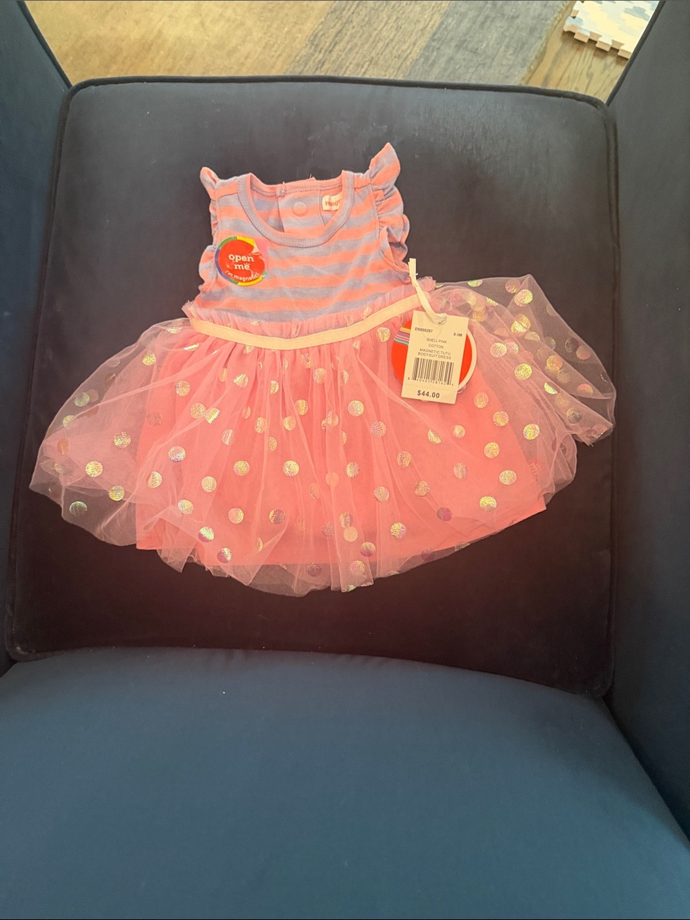 Magnetic Me Pink & Lavender Striped Tulle Dance Dress with Gold Dots